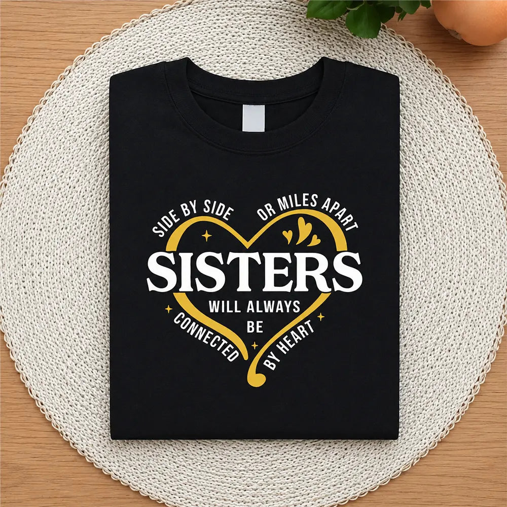 Side By Side Or Miles Apart Sisters Connected By Heart T-Shirt / Sweatshirt / Hoodie
