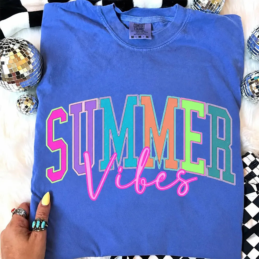 Summer Vibes Retro Neon Lettering T-Shirt / Sweatshirt / Hoodie