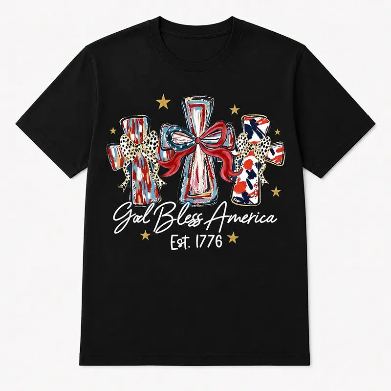 God Bless America Est 1776 Patriotic Cross Graphic T-Shirt / Sweatshirt / Hoodie