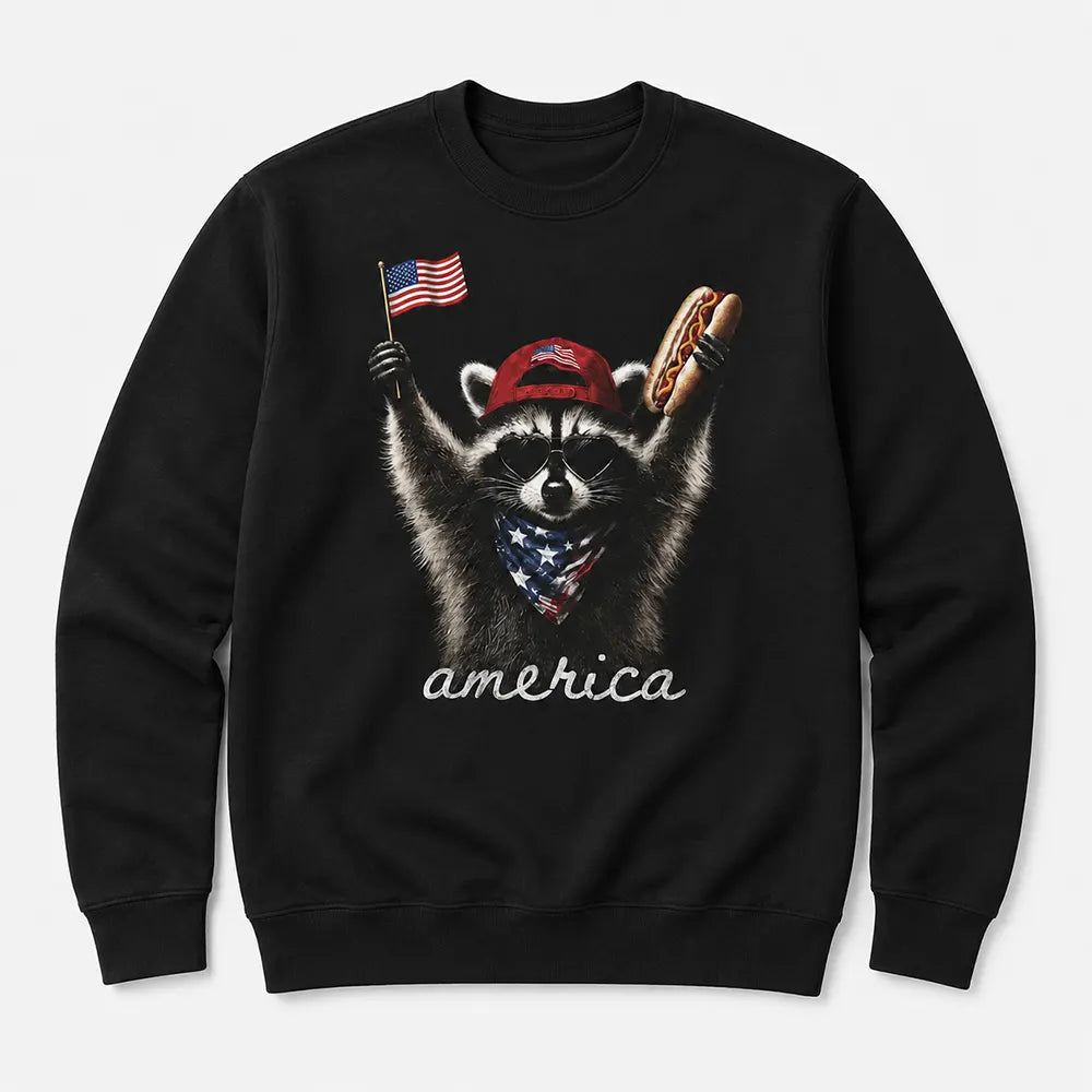 Patriotic Raccoon Hot Dog Graphic T-Shirt / Sweatshirt / Hoodie