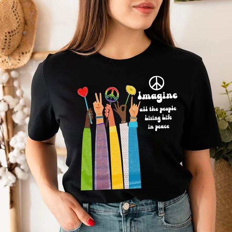 Imagine All The People Living Life In Peace Hippie Symbol Graphic T-Shirt / Sweatshirt / Hoodie