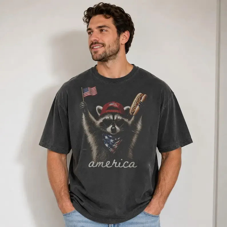 Patriotic Raccoon Hot Dog Graphic T-Shirt / Sweatshirt / Hoodie