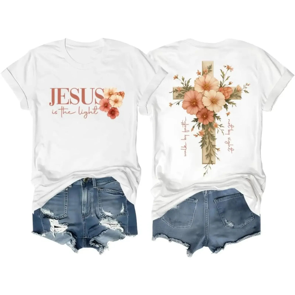 Jesus Is The Light Floral Cross T-Shirt / Sweatshirt / Hoodie