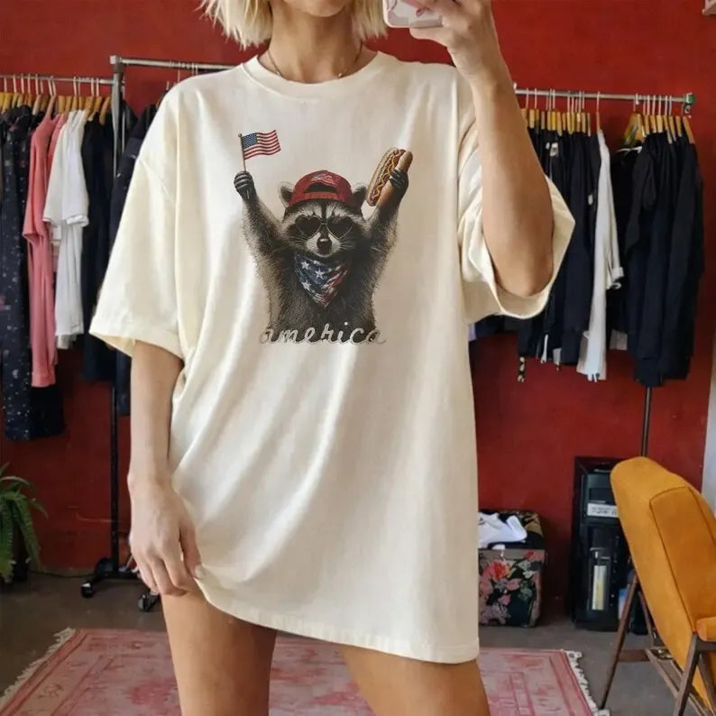 Patriotic Raccoon Hot Dog Graphic T-Shirt / Sweatshirt / Hoodie