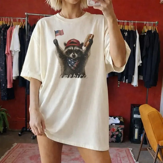 Patriotic Raccoon Hot Dog Graphic T-Shirt / Sweatshirt / Hoodie