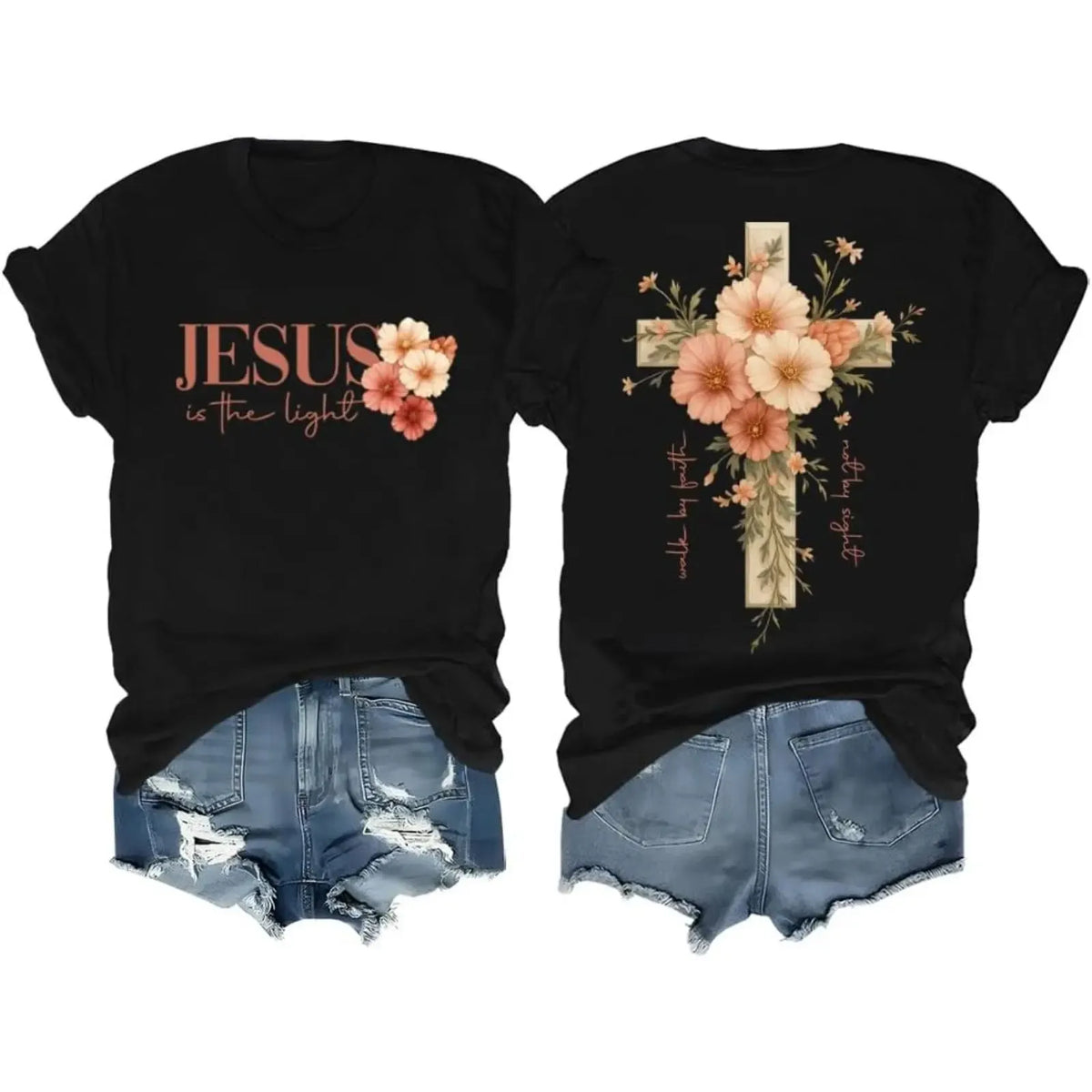 Jesus Is The Light Floral Cross T-Shirt / Sweatshirt / Hoodie